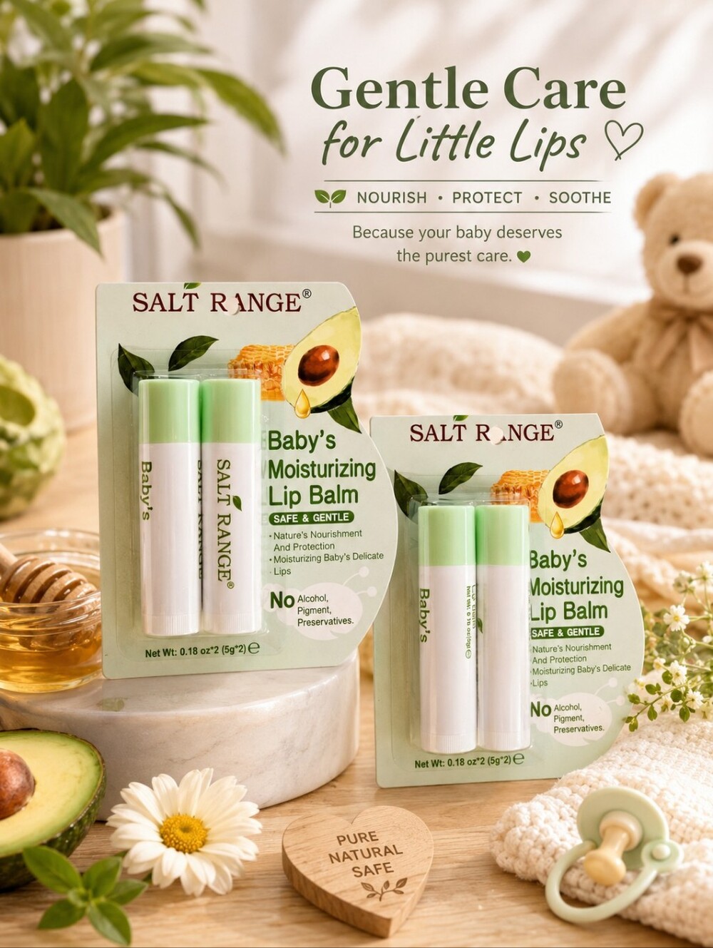 SAFE & GENTLE MOISTURIZING LIP BALM FOR BABY'S DELICATE LIPS 2-PACK